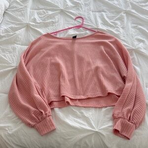 Pink Ribbed Women's Cropped Sweater